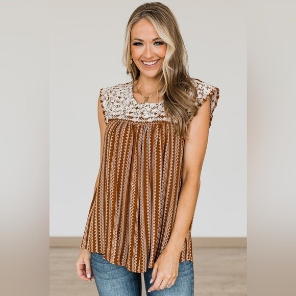 Savanna Jane Mila County Western Embroidered Floral Crochet Blouse Top Size S - Picture 1 of 7